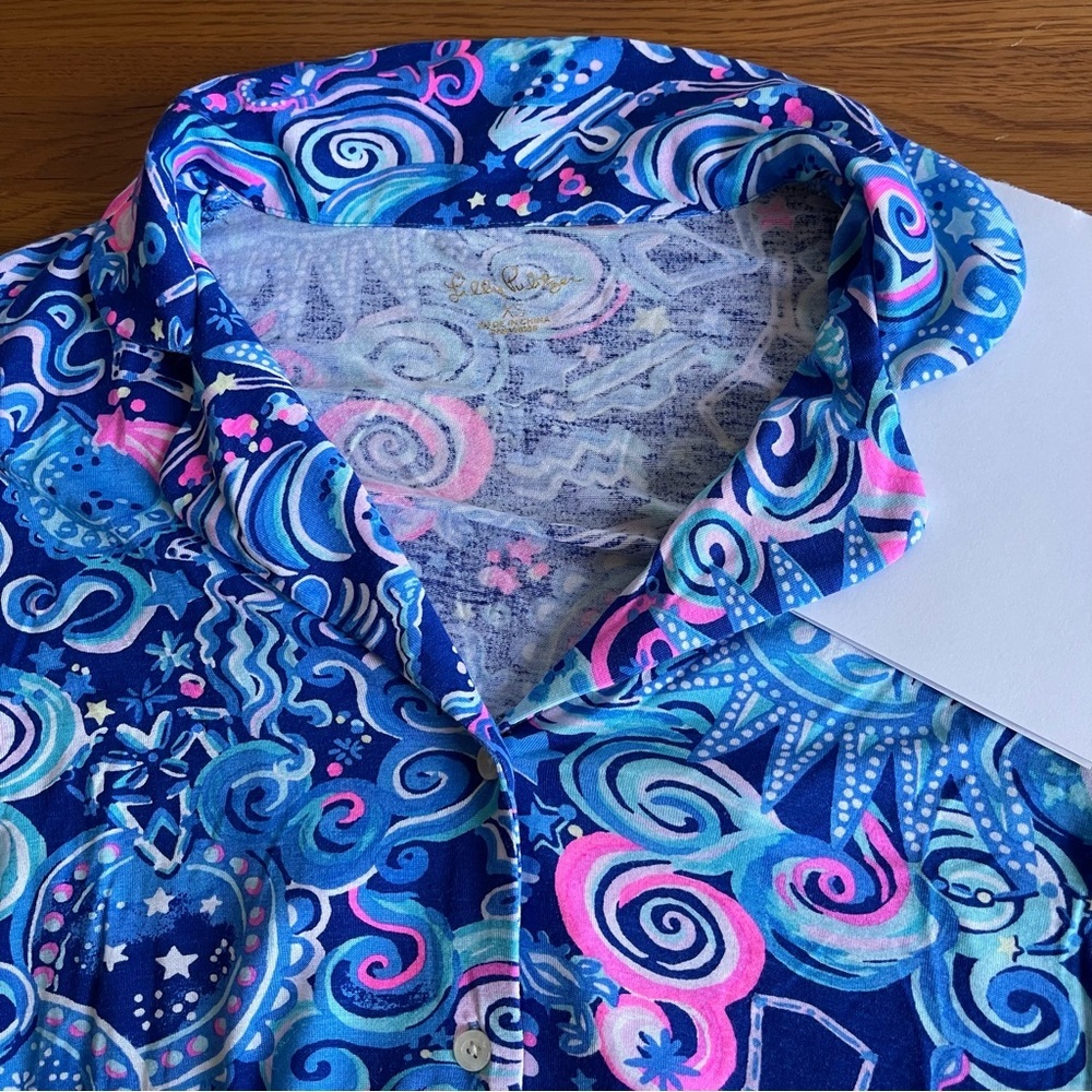 Lilly Pulitzer Ruffle PJ Button-Up Top Cosmic Kismet Size XS - Picture 12 of 12
